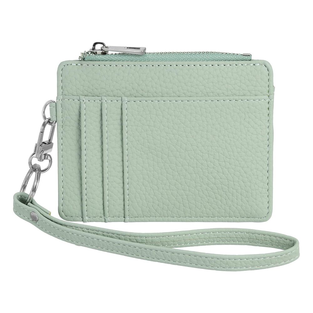 5716 Credit Card Wallet with Keychain Wristlet Strap, PU Leather Card